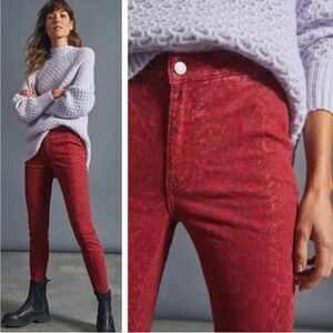 Anthropologie Pilcro Flocked High Rise Red Patterned Jeans, Size 25, NWT